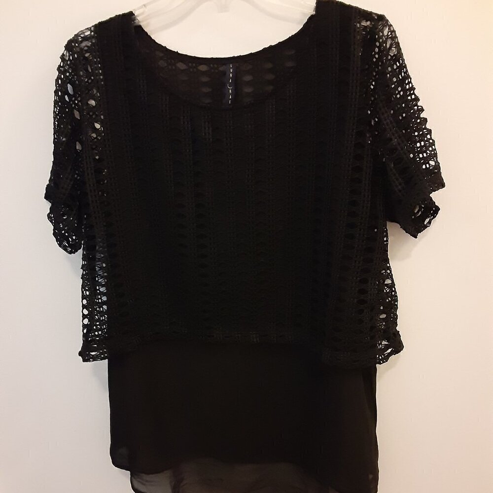 Luna Rae  (M) Navy Blue Lace  & Chiffon Bottom Tunic.